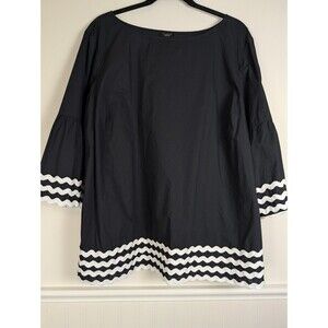 Talbots Petites Womens Top Chevrons Bell Sleeve Blouse Black White Plus 3Xp